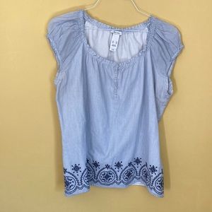 Liz&Co. Blue and white lines with floral pattern at bottom